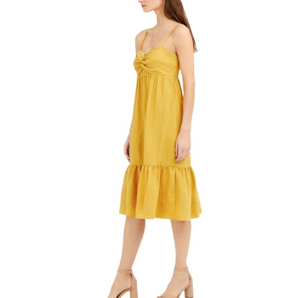 INC International Concept Midi Dress Knot Front Ruffle Yellow Linen Sundress XL - Picture 7 of 7